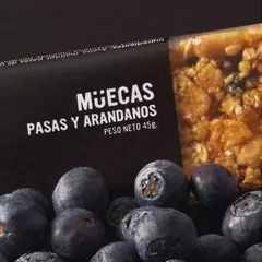 Barra de cereal Pasas y arandanos SIN AZUCAR x 45grs-MUECAS (X 8 UNIDADES) - Tienda Oeste Alimentos Naturales