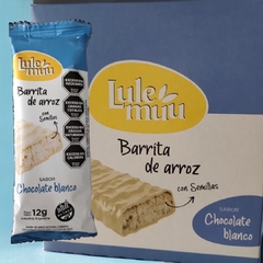 Barra de arroz bañada con CHOCOLATE BLANCO x 12grs-LULEMUU (X 20 UNIDADES) - comprar online