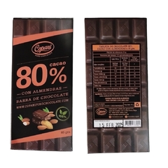 Barra Tableta de chocolate con almendras Copani cacao 80% x 63grs (X 6 UNIDADES) - comprar online