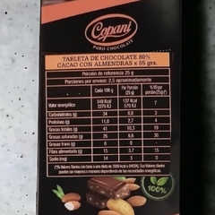 Barra Tableta de chocolate con almendras Copani cacao 80% x 63grs (X 6 UNIDADES) - Tienda Oeste Alimentos Naturales
