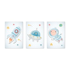 Kit 3 Placas Decorativas Astronauta Foguetes Infantil Bebe Quarto Menino - 0001ktpl - comprar online