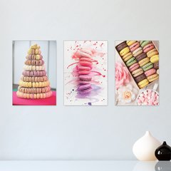 Kit 3 Placas Decorativas Macarrons Doces Doceria Casa Quarto Sala - 0008ktpl