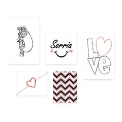 Kit 5 Placas Decorativas - Frase Sorria Love Casa Quarto Sala - 001ktpl5 - comprar online