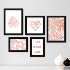 Kit Com 5 Quadros Decorativos - Frase Lar Doce Lar - 002kq01