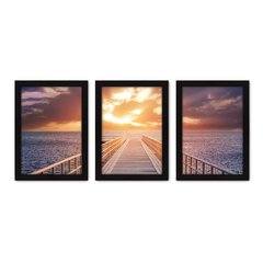 Kit Com 3 Quadros - Píer Mar Pôr-do-Sol - 002kq02p - comprar online