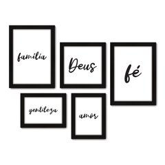 Kit Com 5 Quadros Decorativos - Frase Fé Deus Amor - 004kq01 na internet