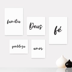 Kit 5 Placas Decorativas - Frase Fé Deus Amor Palavras Casa Quarto Sala - 004ktpl5