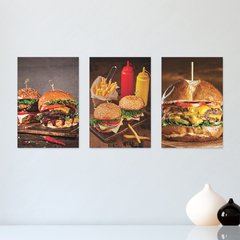 Kit 3 Placas Decorativas Hambúrguer Hamburgueria Comida - 0051ktpl