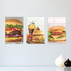 Kit 3 Placas Decorativas Hambúrguer Hamburgueria Comida - 0052ktpl