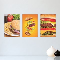 Kit 3 Placas Decorativas Hambúrguer Hamburgueria Comida - 0053ktpl