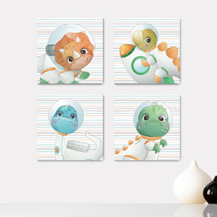 Kit 4 Placas Decorativas Dino Dinossauros Astronauta Infantil - 0058ktpl4