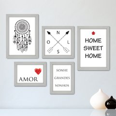 Kit Com 5 Quadros Decorativos - Frase Sonho Amor Flecha - 005kq01 - comprar online