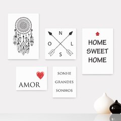 Kit 5 Placas Decorativas - Frase Sonho Amor Palavras Flecha Casa Quarto Sala - 005ktpl5