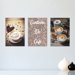 Kit 3 Placas Decorativas Café Coffee Cantinho do Café Casa Sala - 0061ktpl