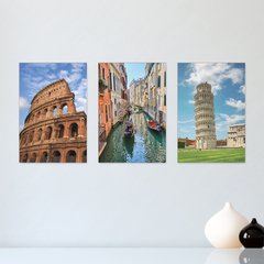 Kit 3 Placas Decorativas Itália Coliseu Pisa Veneza Mundo Casa Quarto Sala - 0063ktpl