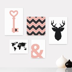 Kit 5 Placas Decorativas - Chave Mundo Chevron Casa Quarto Sala - 007ktpl5