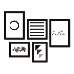 Kit Com 5 Quadros Decorativos - Abstrato Geometria Hello - 008kq01 na internet