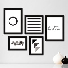 Kit Com 5 Quadros Decorativos - Abstrato Geometria Hello - 008kq01