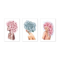 Kit 3 Placas Decorativas Mulheres Flores Casa Quarto Sala - 0090ktpl - comprar online