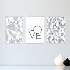 Kit 3 Placas Decorativas Love Geométrico Abstrato Casa Quarto Sala - 0092ktpl
