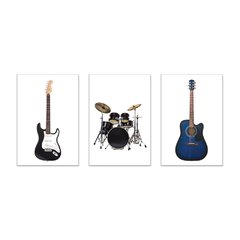 Kit 3 Placas Decorativas Instrumentos Musicais Música Guitarra Violão Bateria Casa Quarto Sala - 0096ktpl - comprar online