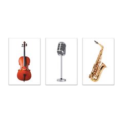 Kit 3 Placas Decorativas Instrumentos Musicais Música Violino Microfone Saxofone Casa Quarto Sala - 0097ktpl - comprar online