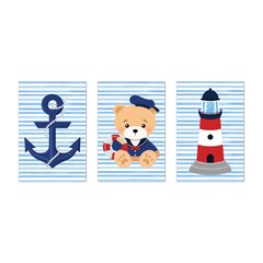 Kit 3 Placas Decorativas Ursinho Marinheiro Marítimo Âncora Infantil Bebe Quarto Menino - 0106ktpl - comprar online