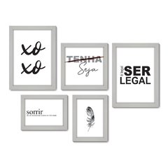 Kit Com 5 Quadros Decorativos - Frase Seja Sorrir Felicidade - 010kq01 - Allodi