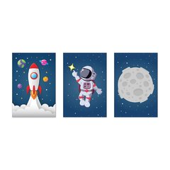Kit 3 Placas Decorativas Infantil Quarto Menino Bebe Astronauta Foguete - 0110ktpl - comprar online