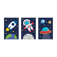Kit 3 Placas Decorativas Infantil Quarto Menino Bebe Astronauta Foguete - 0111ktpl - comprar online