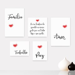 Kit 5 Placas Decorativas - Frase Amor Família Palavras Casa Quarto Sala - 011ktpl5