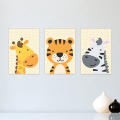 Kit 3 Placas Decorativas Safari Infantil Bebe Quarto Menino Menina - 0123ktpl