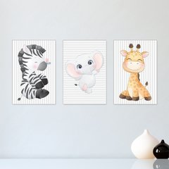 Kit 3 Placas Decorativas Safari Infantil Bebe Quarto Menino Menina - 0124ktpl