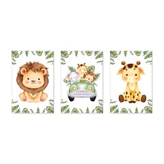 Kit 3 Placas Decorativas Safari Aquarela Infantil Bebe Quarto Menino Menina - 0126ktpl - comprar online