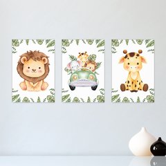 Kit 3 Placas Decorativas Safari Aquarela Infantil Bebe Quarto Menino Menina - 0126ktpl