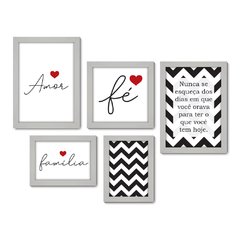 Kit Com 5 Quadros Decorativos - Frase Amor Família - 012kq01 - Allodi