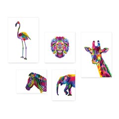 Kit 5 Placas Decorativas - Animais Leão Flamingo Casa Quarto Sala - 013ktpl5 - comprar online