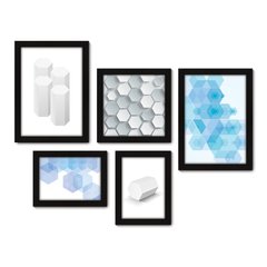 Kit Com 5 Quadros Decorativos - Abstrato Geometria Hexagono - 014kq01 na internet