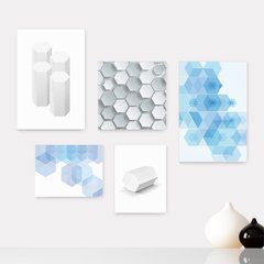 Kit 5 Placas Decorativas - Abstrato Geometria Hexágono Casa Quarto Sala - 014ktpl5