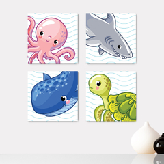 Kit 4 Placas Decorativas Fundo do Mar Infantil - 0157ktpl4