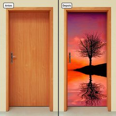 Adesivo Decorativo de Porta - Anoitecer - Árvore - Mar - 016cnpt - comprar online