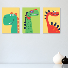 Kit 3 Placas Quadros Decorativos Dinossauros Dino Infantil Bebe Quarto Menino Menina - 0172ktpl