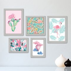 Kit Com 5 Quadros Decorativos - Flamingo Tucano Balão - 017kq01 - comprar online
