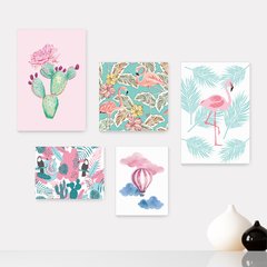 Kit 5 Placas Decorativas - Flamingo Tucano Balão Casa Quarto Sala - 017ktpl5