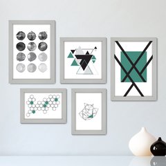 Kit Com 5 Quadros Decorativos - Abstrato Verde Geometria - 018kq01 - comprar online