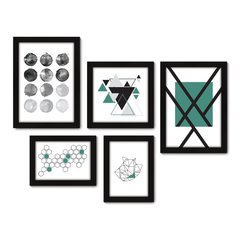 Kit Com 5 Quadros Decorativos - Abstrato Verde Geometria - 018kq01 na internet