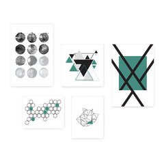 Kit 5 Placas Decorativas - Abstrato Verde Geometria Casa Quarto Sala - 018ktpl5