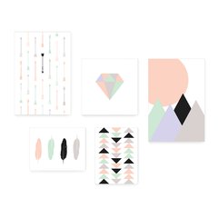 Kit 5 Placas Decorativas - Flechas Penas Diamante Casa Quarto Sala - 019ktpl5 - comprar online