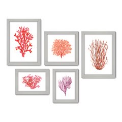 Kit Com 5 Quadros Decorativos - Mar Oceano Coral - 020kq01 na internet