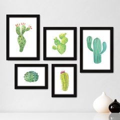 Kit Com 5 Quadros Decorativos - Cactos Plantas Natureza - 021kq01